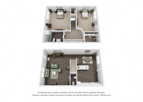 Floor plan for 2 beds, 1.5 baths, 1125 sqft